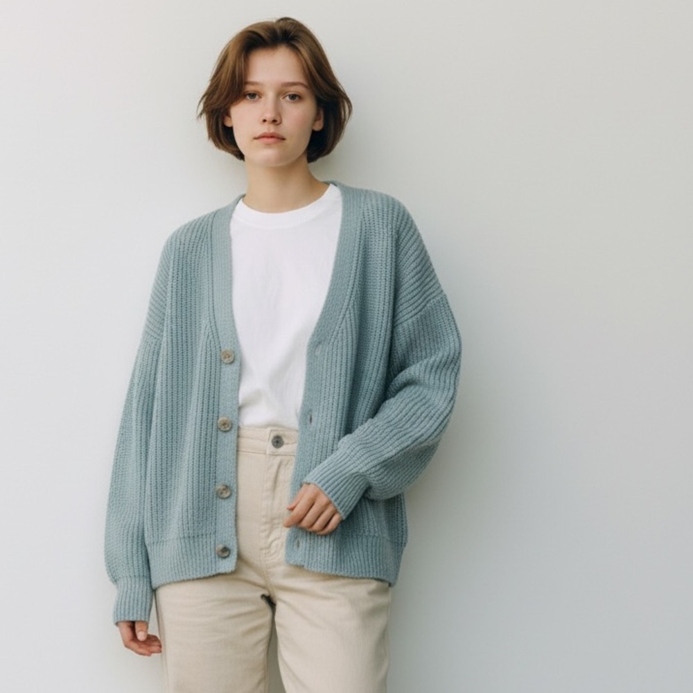 LOFT Women's Cozy Cardigan in Soft Blue Gray